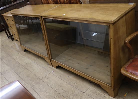 Two oak shop counter cabinets W.124cm